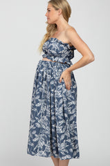 Blue Floral Print A-Line Maternity Skirt Set