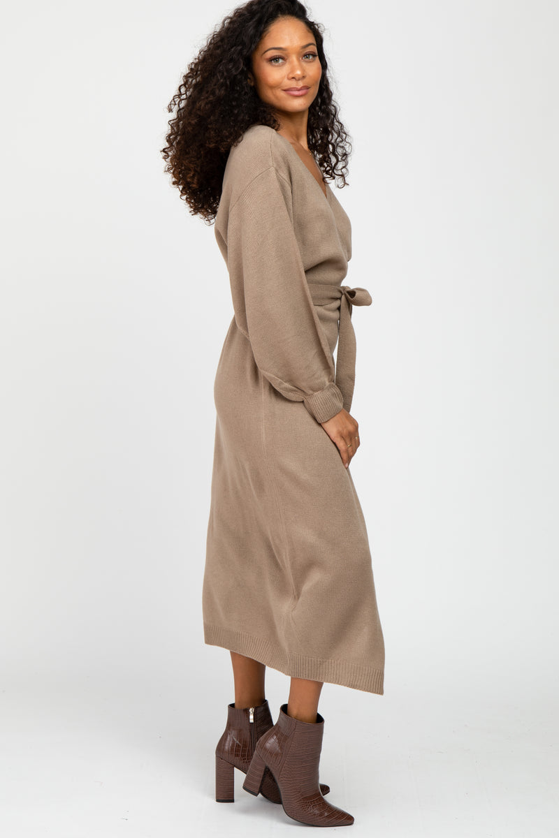 Mocha Wrap Sweater Knit Midi Dress – PinkBlush