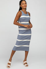 Periwinkle Striped Ribbed Midi Dress