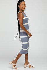 Periwinkle Striped Ribbed Midi Dress