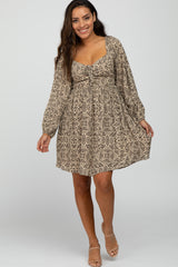 Taupe Paisley Print Ruched Bust Dress