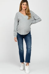 Heather Grey V Neck Waffle Knit Maternity Top