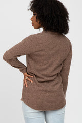 Mocha Brushed Ribbed Long Sleeve Wrap Top