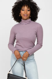 Purple Thermal Knit Turtle Neck Top