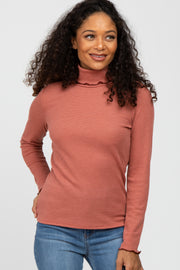 Rust Thermal Knit Turtle Neck Top