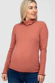 Rust Thermal Knit Turtle Neck Maternity Top