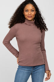 Faded Burgundy Thermal Knit Turtle Neck Top