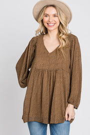 Mocha Animal Print Peasant Sleeve Top