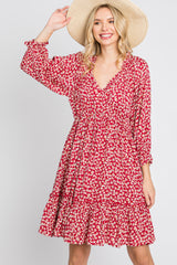 Red Floral Ruffle Trim Maternity Dress