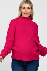 Fuchsia Mock Neck Cable Knit Maternity Sweater