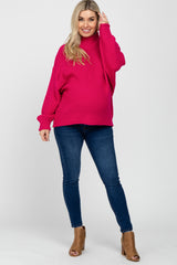 Fuchsia Mock Neck Cable Knit Maternity Sweater