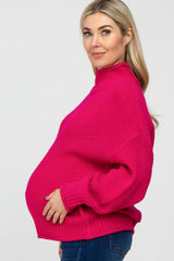 Fuchsia Mock Neck Cable Knit Maternity Sweater