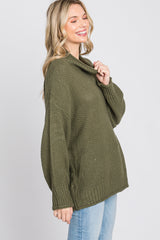 Olive Mock Neck Cable Knit Sweater