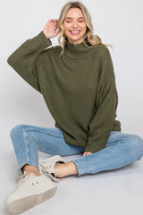 Olive Mock Neck Cable Knit Sweater