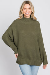 Olive Mock Neck Cable Knit Sweater