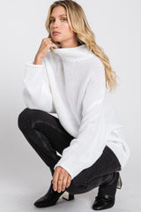 Ivory Mock Neck Cable Knit Sweater