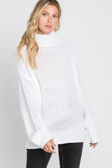 Ivory Mock Neck Cable Knit Sweater