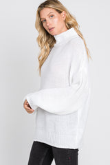 Ivory Mock Neck Cable Knit Sweater