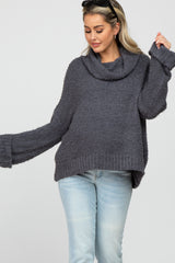 Charcoal Cowl Neck Cuff Sleeve Soft Knit Maternity Sweater