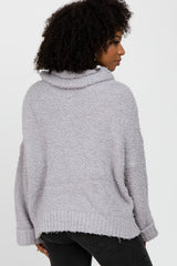 Grey Cowl Neck Cuff Sleeve Soft Knit Sweater