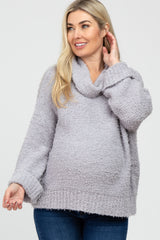 Grey Cowl Neck Cuff Sleeve Soft Knit Maternity Sweater