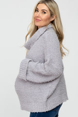 Grey Cowl Neck Cuff Sleeve Soft Knit Maternity Sweater