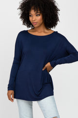 Navy Dolman Sleeve Maternity Tunic Top