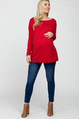 Red Dolman Sleeve Maternity Tunic Top