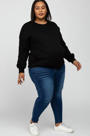 Black Pocketed Plus Maternity Sweatshirt