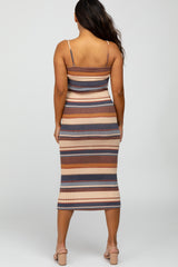 Multi-Color Striped Ribbed Fitted Midi Dress