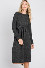 Black Brushed Heathered Long Sleeve Dress