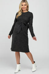 Black Brushed Heathered Long Sleeve Maternity Dress