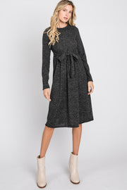 Black Brushed Heathered Long Sleeve Dress