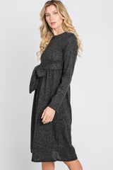 Black Brushed Heathered Long Sleeve Dress