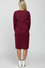 Burgundy Brushed Heathered Long Sleeve Maternity Dress