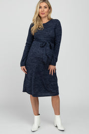 Navy Brushed Heathered Long Sleeve Maternity Dress