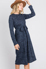 Navy Brushed Heathered Long Sleeve Dress