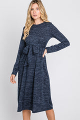 Navy Brushed Heathered Long Sleeve Dress