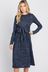 Navy Brushed Heathered Long Sleeve Dress