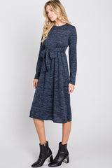 Navy Brushed Heathered Long Sleeve Dress