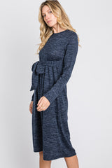 Navy Brushed Heathered Long Sleeve Dress