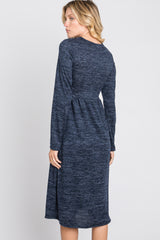 Navy Brushed Heathered Long Sleeve Dress