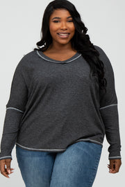 Charcoal Contrast Stitch Plus Dolman Sleeve Top