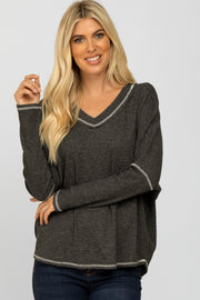 Charcoal Contrast Stitch Dolman Sleeve Top