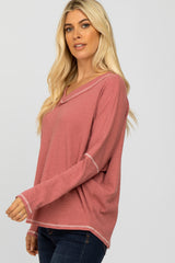 Pink Contrast Stitch Dolman Sleeve Top