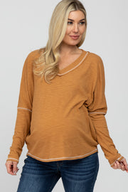 Camel Contrast Stitch Maternity Dolman Sleeve Top