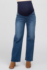 Blue Basic Wide Leg Maternity Jeans