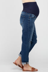 Navy Blue Relaxed Fit Cuffed Maternity Jeans