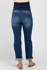 Navy Blue Relaxed Fit Cuffed Maternity Jeans