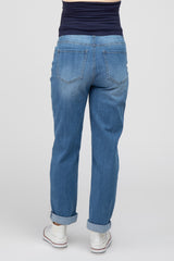 Blue Rolled Cuff Straight Leg Maternity Jeans